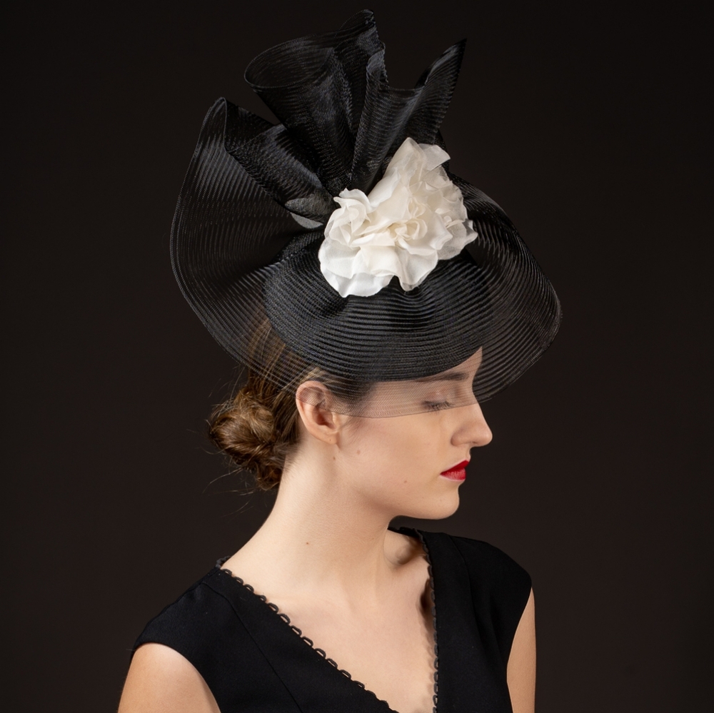 Beloved Millinery Couture Black White Flower Pillbox Hat Church Funeral Brunch - Picture 6 of 8